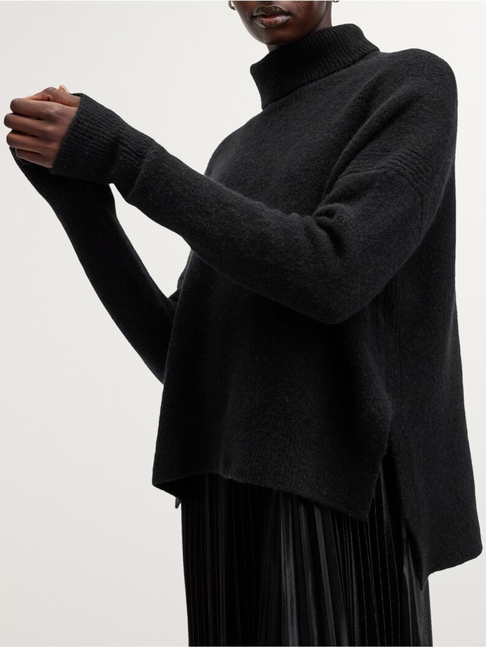 All Saints Black Wool Blend Turtleneck Sweater